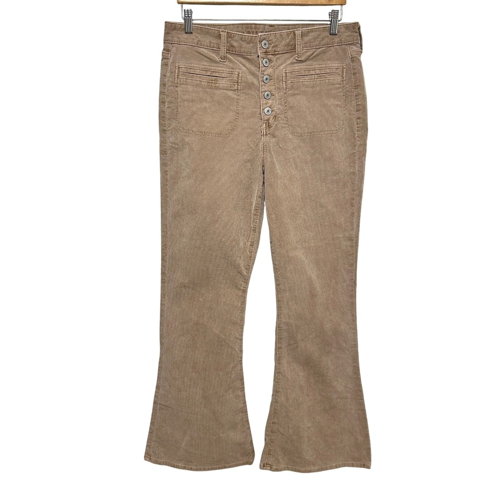 American Eagle Corduroy Superβ High Rise Flare Pants Womens 12 Tan Button Fly